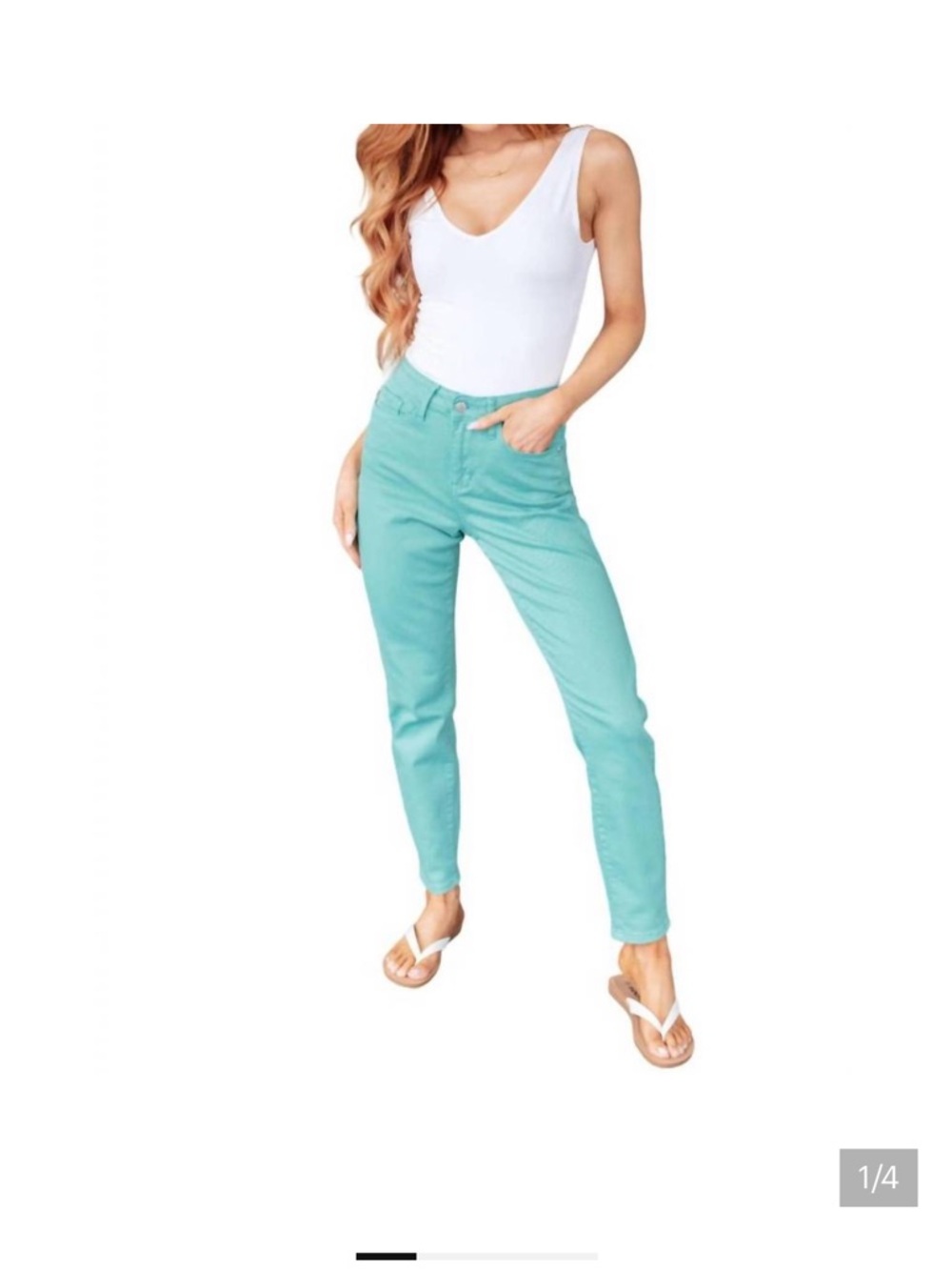 NWT JUDY BLUE high rise garment dyed slim jeans in aquamarine - Picture 1 of 14